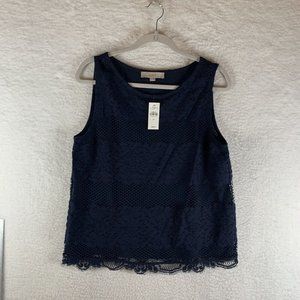 Loft Tank Top Women's‎ Size Medium Navy Cotton Lace Round Neck Pullover 8009